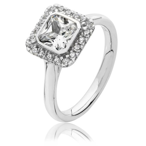 Silver Halo Square Bezel Set Cz Ring SRG0006CZ