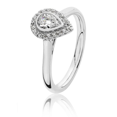 Silver Halo Pear Shape Cz Claw Set Ring SRG0007CZ