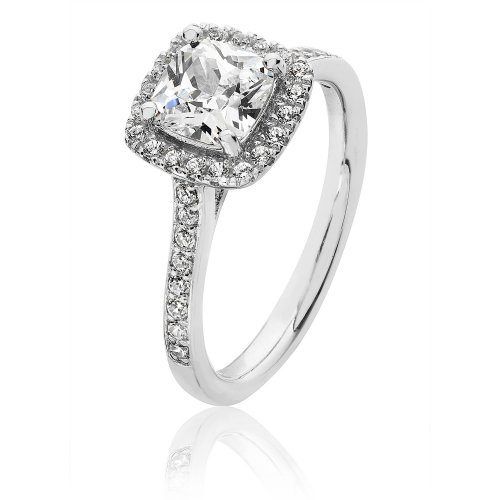 Silver Halo Cushion Cz Claw Set Ring SRG0011CZ