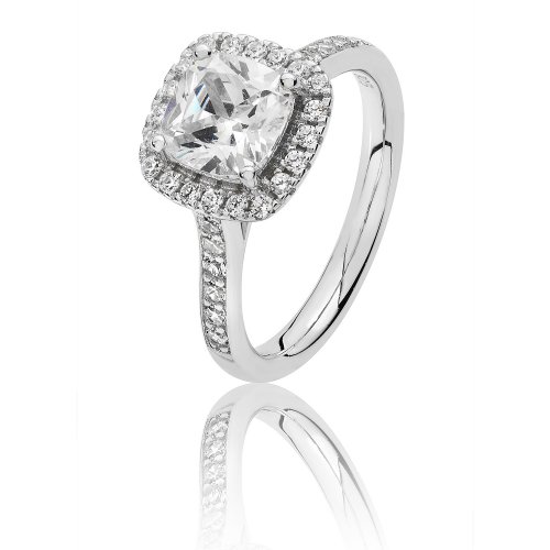 Silver Halo Cushion Cz Claw Set Ring SRG0012CZ