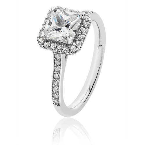 Silver Halo Square Cz Claw Set Ring SRG0013CZ