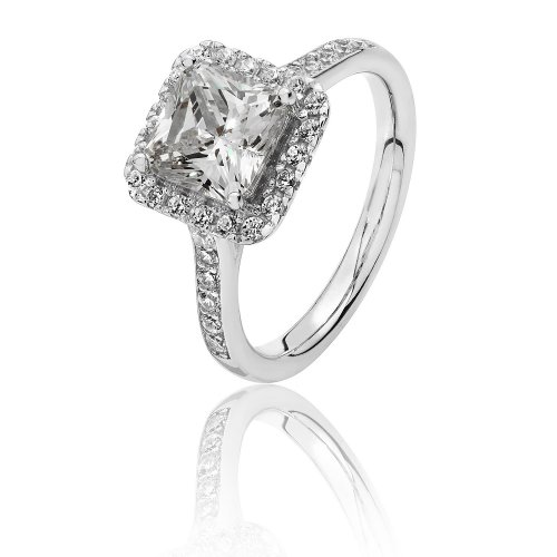 Silver Halo Square Cz Claw Set Ring SRG0014CZ