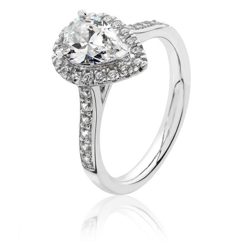 Silver Halo Pear Shape Cz Claw Set Ring SRG0016CZ