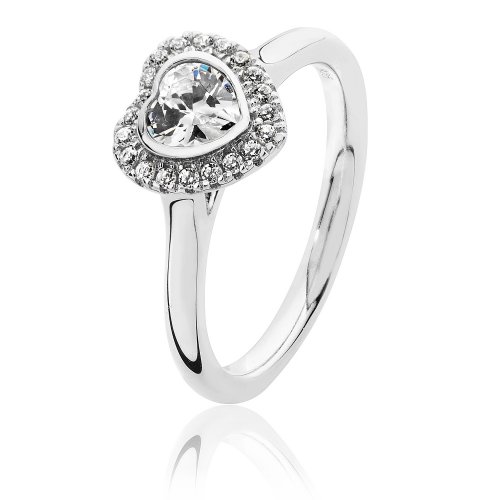 Silver Halo Heart Shape Cz Bezel Set Ring SRG0017CZ