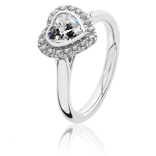 Silver Halo Heart Shape Cz Bezel Set Ring SRG0018CZ
