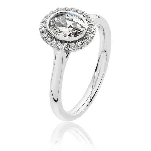 Silver Halo Oval Cz Bezel Set Ring SRG0019CZ