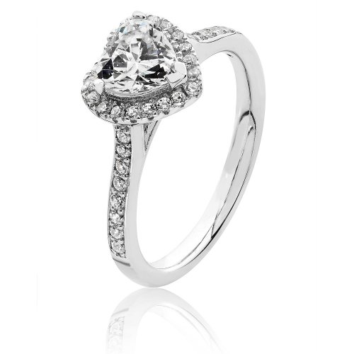 Silver Halo Heart Shape Cz Claw Set Ring SRG0023CZ