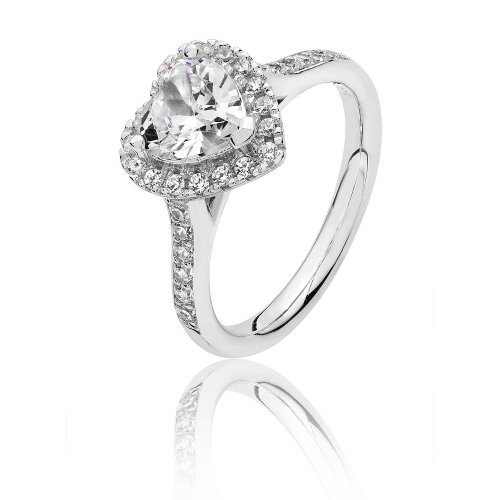 Silver Halo Heart Shape Cz Claw Set Ring SRG0024CZ