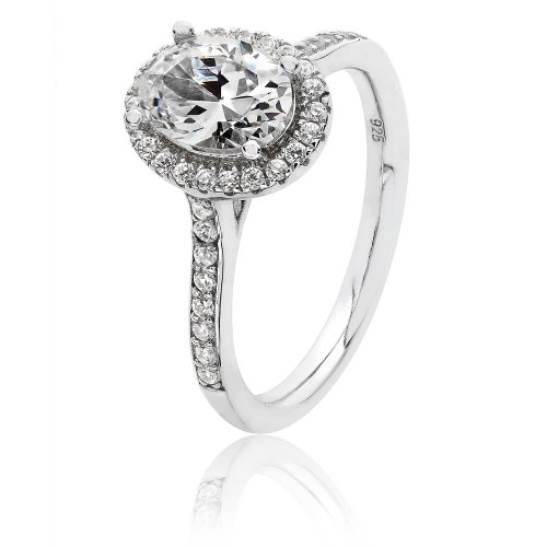 Silver Halo Oval Cz Claw Set Ring SRG0025CZ