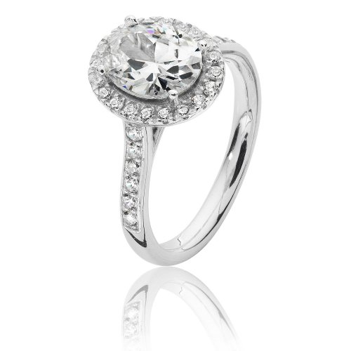 Silver Halo Oval Cz Claw Set Ring SRG0026CZ