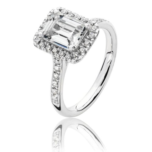 Silver Halo Emerald Cut Cz Claw Set Ring SRG0028CZ