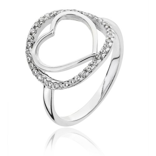 Silver Plain Heart Within Round Halo Cz Ring SRG0037CZ