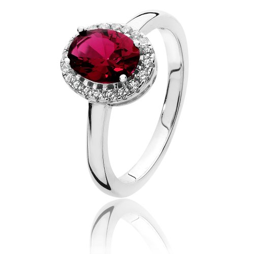 Silver Halo Red Oval Cz Ring SRG0038RU