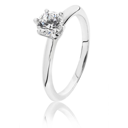 Silver Round Solitaire 6 Claw Cz Ring SRG0041