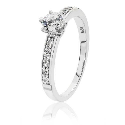 Silver Round Solitaire 6 Claw And Shoulder Set Cz Ring SRG0043