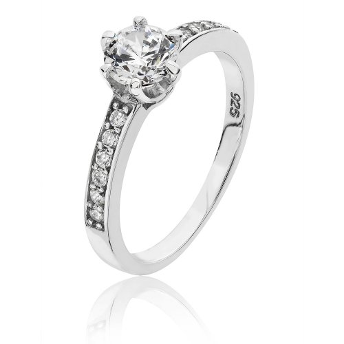 Silver Round Solitaire 6 Claw And Shoulder Set Cz Ring SRG0044