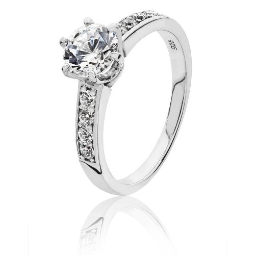 Silver Round Solitaire 6 Claw And Shoulder Set Cz Ring SRG0045