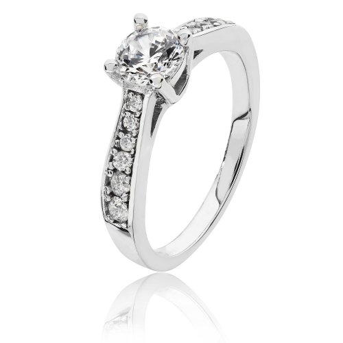 Silver Round Solitaire 4 Claw And Shoulder Set Cz Ring SRG0047
