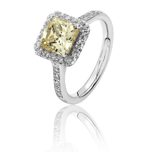 Silver Halo Square Yellow Cz Claw Set Ring SRG0014YZ