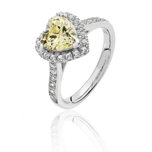 Silver Halo Yellow Heart Shape Cz Claw Set Ring SRG0024YZ