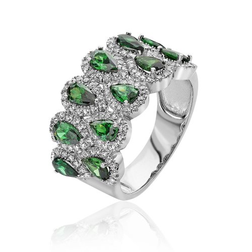 Silver Multi Halo Green Pear Shape Cz Ring SRG0075EM