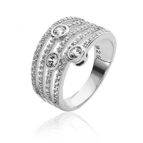 Silver Micro And Rubover Set Cz Spiral Ring SRG0073CZ