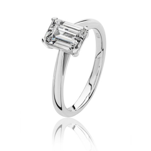 Silver Emerald Cut Solitaire Cz 4 Claw Set Ring SRG0086CZ