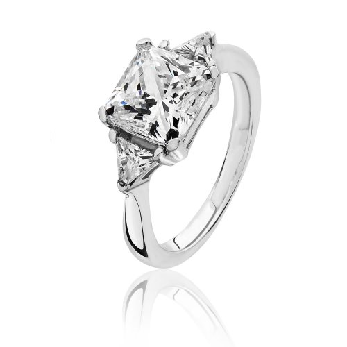 Silver Asscher Cut Centre Cz Claw Set With Triangular Sides Ring SRG0097CZ