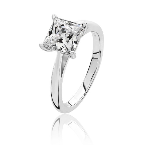 Silver Square Solitaire Cz 4 Claw Set Ring SRG0083CZ
