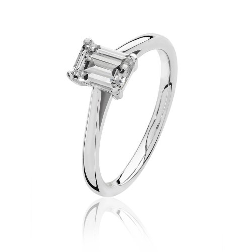 Silver Emerald Cut Solitaire Cz 4 Claw Set Ring SRG0085CZ