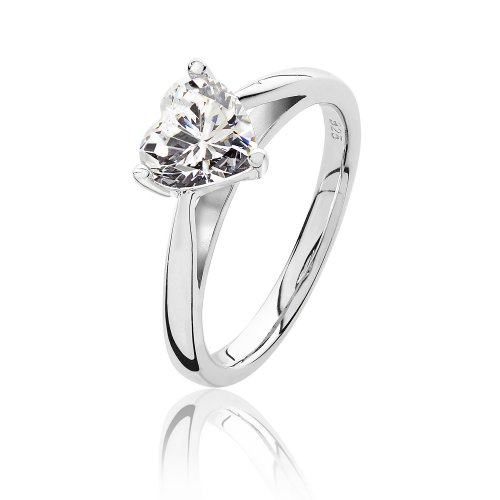 Silver Heart Shape Solitaire Cz 3 Claw Set Ring SRG0088CZ