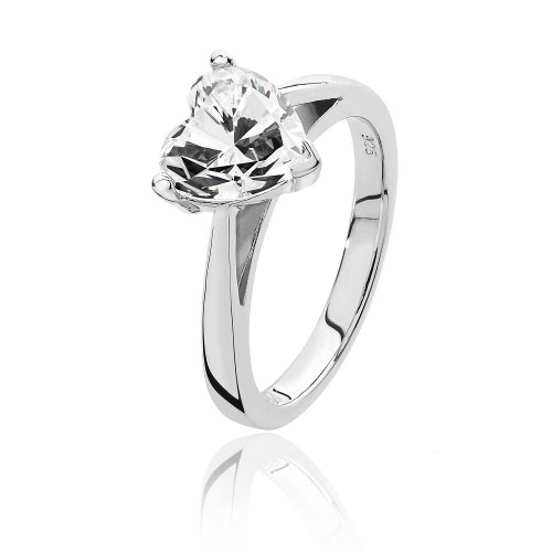 Silver Heart Shape Solitaire Cz 3 Claw Set Ring SRG0089CZ