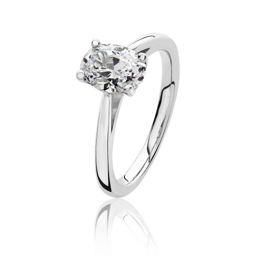 Silver Oval Solitaire Cz 4 Claw Set Ring SRG0090CZ