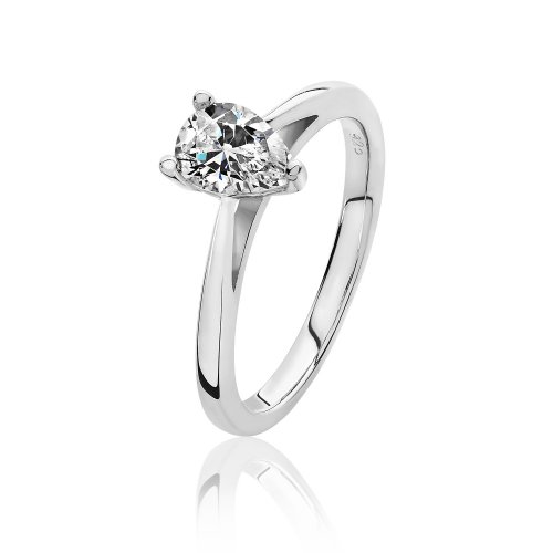 Silver Pear Shape Solitaire Cz 3 Claw Set Ring SRG0092CZ