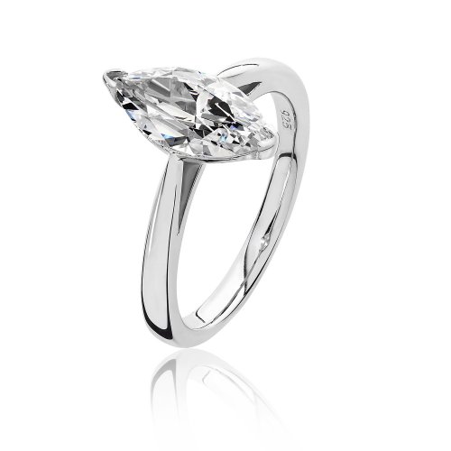 Silver Marquise Solitaire Cz 2 Claw Set Ring SRG0095CZ