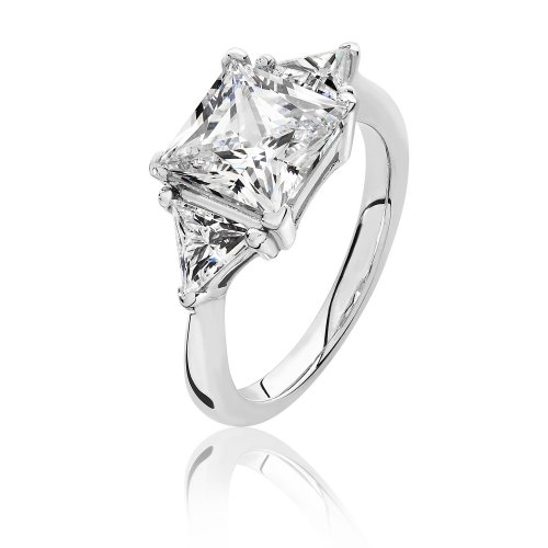 Silver Princess Cut Centre Cz Claw Set With Triangular Sides Ring SRG0096CZ