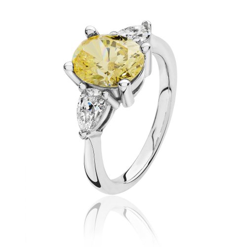 Silver Yellow Oval Centre Cz Claw Set With Pear Shape Sides  Triology Ring SRG0099YZ