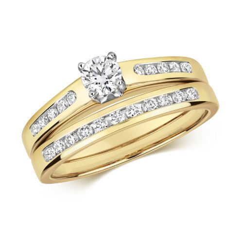 Diamond Solitaire With Set Shoulders Bridal Set In 9ct Gold 