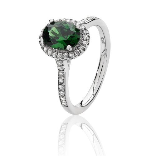 Silver Halo Green Oval Cz Claw Set Ring SRG0025EM