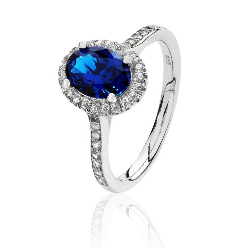 Silver Halo Blue Oval Cz Claw Set Ring SRG0025SA