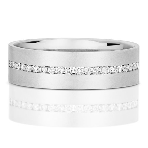 Diamond Channel Set Half Eternity Gents' Wedding Ring In 9ct White Gold 