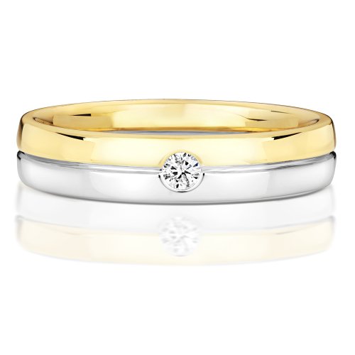 Diamond Gipsy Set 2 Tone Gents' Wedding Ring In 9ct Gold 