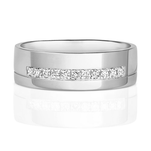 Diamond Grain Set Wedding Ring With Groove In 9ct White Gold 