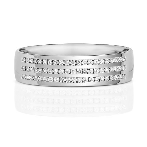 Diamond Channel Set 3 Row Wedding Ring In 9ct White Gold 