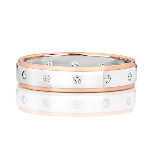 Diamond Gipsy Set 2 Tone Wedding Band In 9ct Rose Gold 