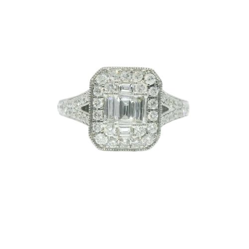 9ct White Gold 1.03ct Diamond Art Deco Style Ring Size P