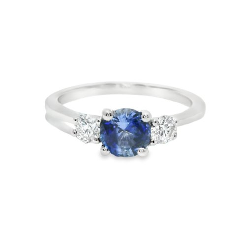 Platinum Blue Sapphire and Diamond Trilogy Ring Size N