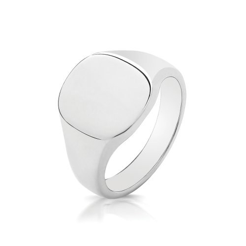 Silver Rhodium Plated Cushion Signet Ring 