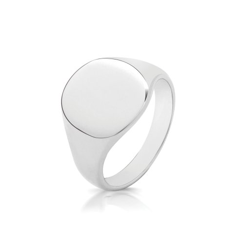 Silver Rhodium Plated Round Signet Ring 
