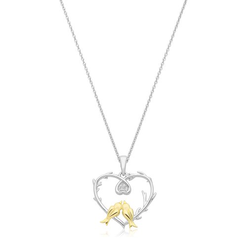 Silver Rhodium Cz Set Heart / Doves  Pendant 
